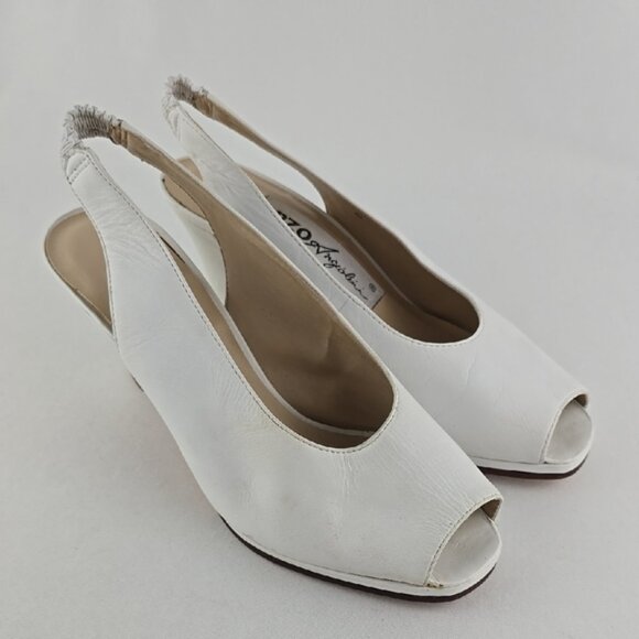 Enzo Angiolini Women's White Leather Slingback Peep Toe Heeled Shoes Size 6B - Picture 3 of 16